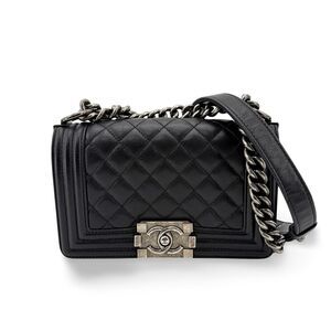 Chanel Boy Chanel Flap Bag Medium Vintage Silver Hardware Black